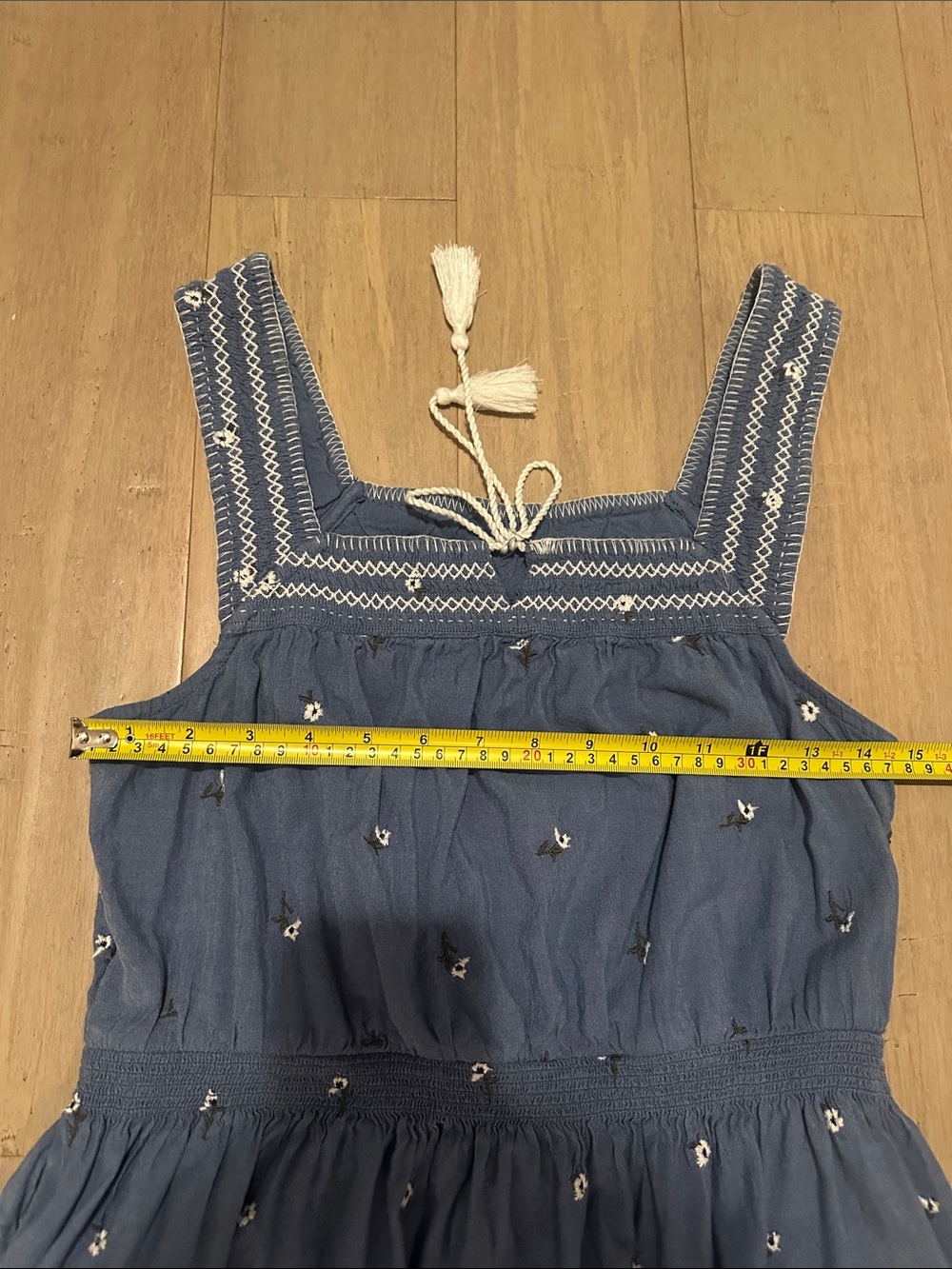 Old Navy Blue Floral Embroidered Maxi Dress Smocked Waist - Picture 8 of 10